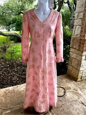 STUNNING Handmade Cottagecore Vintage Pink Floral Long Sleeve Maxi Dress